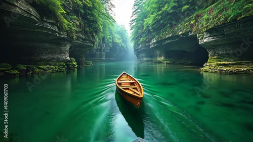 Serene Boat Ride Through Emerald Green Canyon