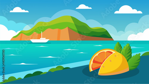 Along the coast stunning views of the crystal blue ocean can be found at every turn but the true treasure is the simple of biting into a perfectly grilled mahimahi taco.. Vector illustration