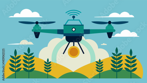 In addition to crop treatments these drones can also be used for other important tasks such as pollination surveillance and mapping of land and soil health.. Vector illustration