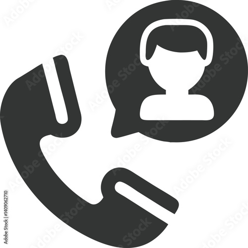 Customer Support, Handset Icon with Person in Speech Bubble, Isolated Concept