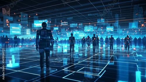Futuristic Data Network with Digital Business Professionals in a Virtual Meeting Space