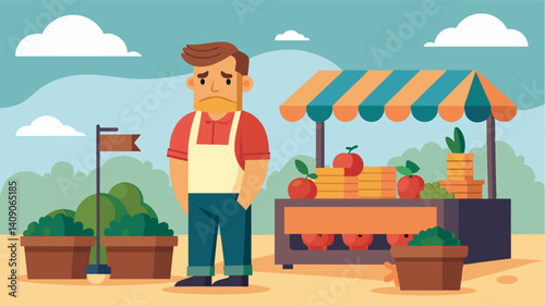 The few remaining vendors who have not yet packed up and left seem despondent and defeated their once bustling businesses now struggling to survive in the absence of the farmers. Vector illustration