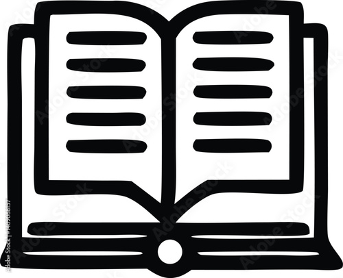 Open Book: Depicting the gateway to knowledge, a minimalistic monochrome illustration of an open book, filled with the promise of discovery.