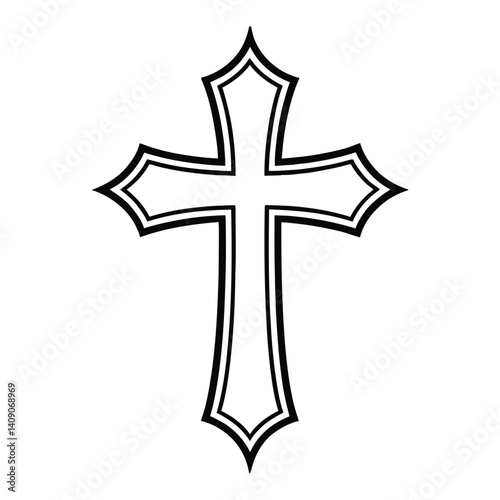 Cross Tattoo Line Art, Silhouette, Vector, Icon, Logo, White Background.