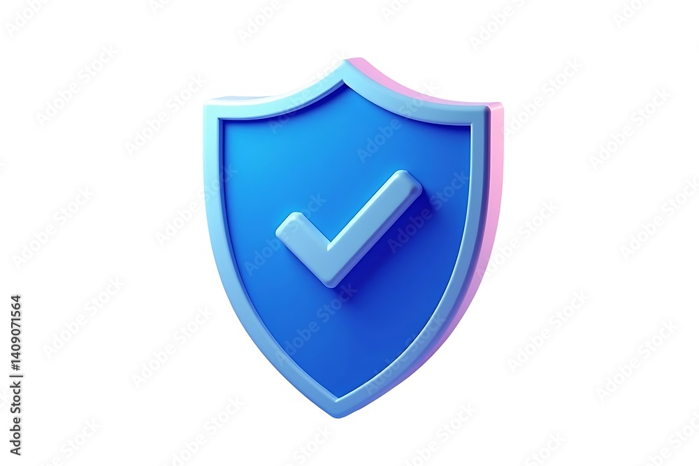 Secure shield icon blue checkmark 3D render Secure shield icon blue checkmark 3D render