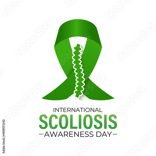 Illustration on the theme of International Scoliosis Awareness Day is on June 26th. A complex 3D spinal deformity causing abnormal curvature. Realistic ribbon with Banner poster, flyer and background.