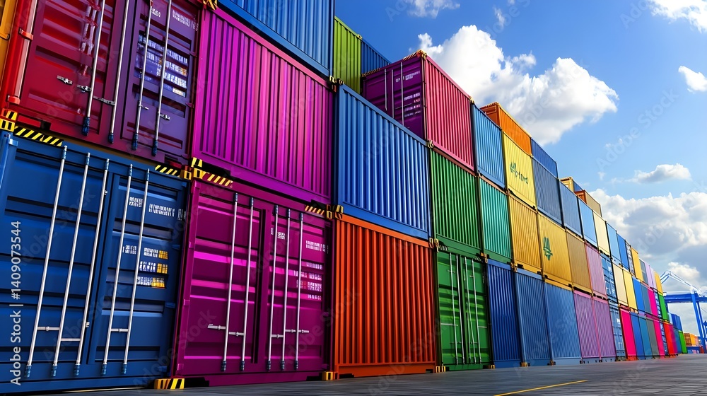 Fototapeta premium Colorful Shipping Containers Dock - Global trade