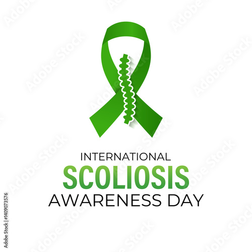 Illustration on the theme of International Scoliosis Awareness Day is on June 26th. A complex 3D spinal deformity causing abnormal curvature. Realistic ribbon with Banner poster, flyer and background.