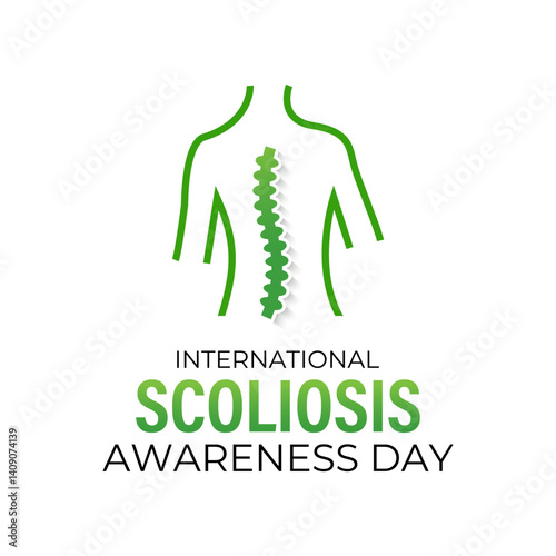 Illustration on the theme of International Scoliosis Awareness Day is on June 26th. A complex 3D spinal deformity causing abnormal curvature. Realistic ribbon with Banner poster, flyer and background.