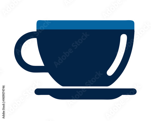 Blue coffee cup icon on a saucer  