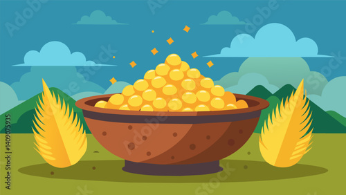 Ancient corn kernels are soaked overnight before being ground into a fine meal for the Sopa Paraguaya.. Vector illustration