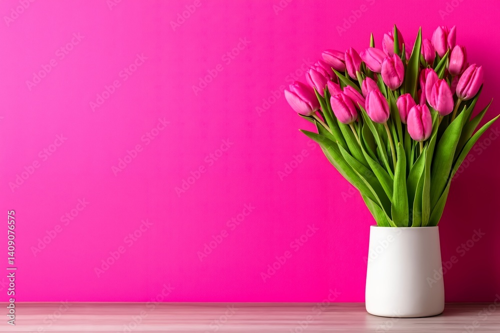 A vase filled with pink tulips sitting on top of a wooden table A vase filled with pink tulips sitting on top of a wooden table