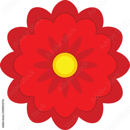 A red dahlia flower, a vibrant floral element, stands out against a white background alongside a red and yellow dahlia, showcasing nature's artA red dahlia flower, a vibrant floral element, stands out
