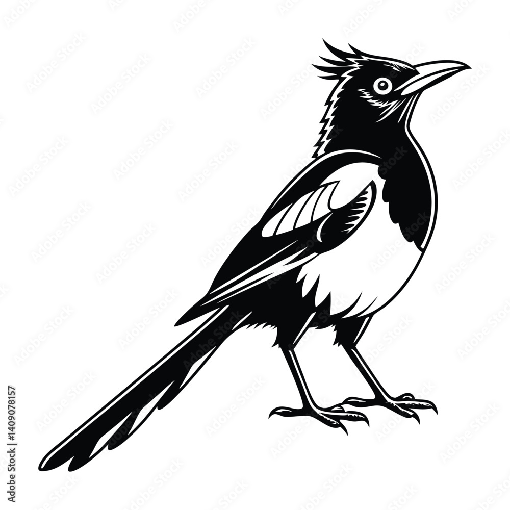 Naklejka premium Cedar waxwing bird silhouette on a white background, Modern vector art and illustration. 