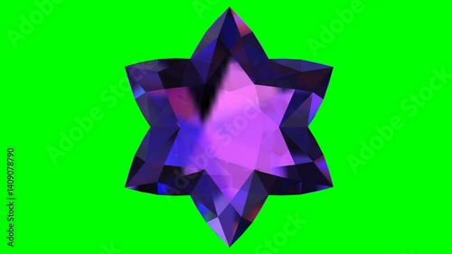 Star Diamond purple shiny twinkling on green screen background.
