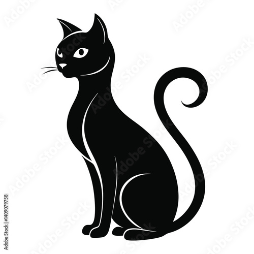 Wallpaper Mural Stylized Silhouette of a Black Cat Sitting with a Swirled Tail on White Background Torontodigital.ca