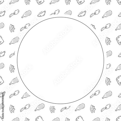 kitchen utensil frame. doodle kitchenware circle frame. kitchen background