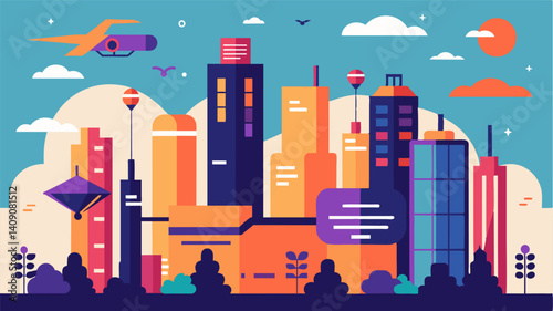 With their ability to navigate rapidly changing urban landscapes the eVTOLs are a perfect fit for the everevolving city.. Vector illustration