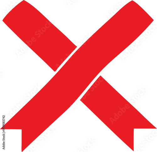 A red ribbon forms a cross shape, a vector illustration often used as a symbol or decoration