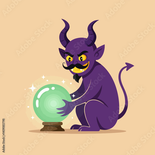 Imp Gazing Into Fortune Telling Crystal Ball Illustration