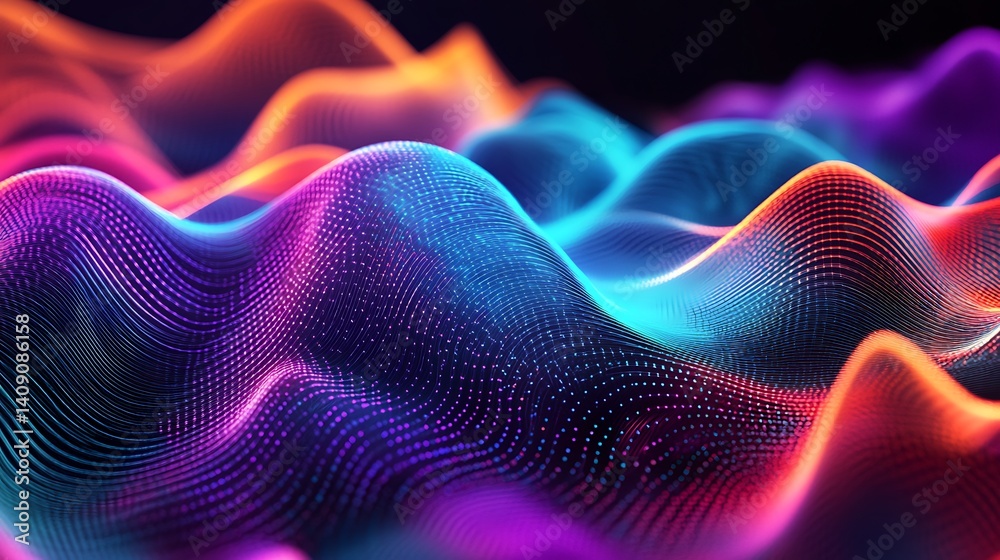 Fototapeta premium Colorful abstract digital landscape with undulating forms.