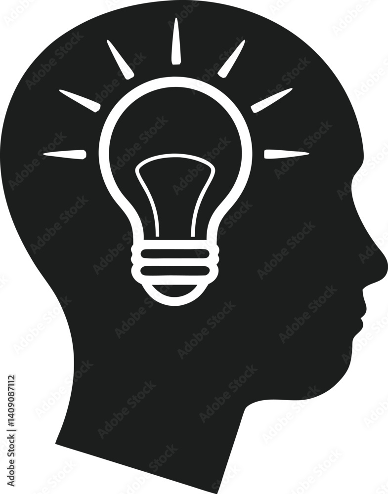 Creative Mind Silhouette with Idea Symbol