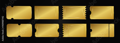 A set of golden gift coupons.  Templates and discount banners. A label for discounts in the store, online promotions. Invitation to a party, cinema, concert, event, festival