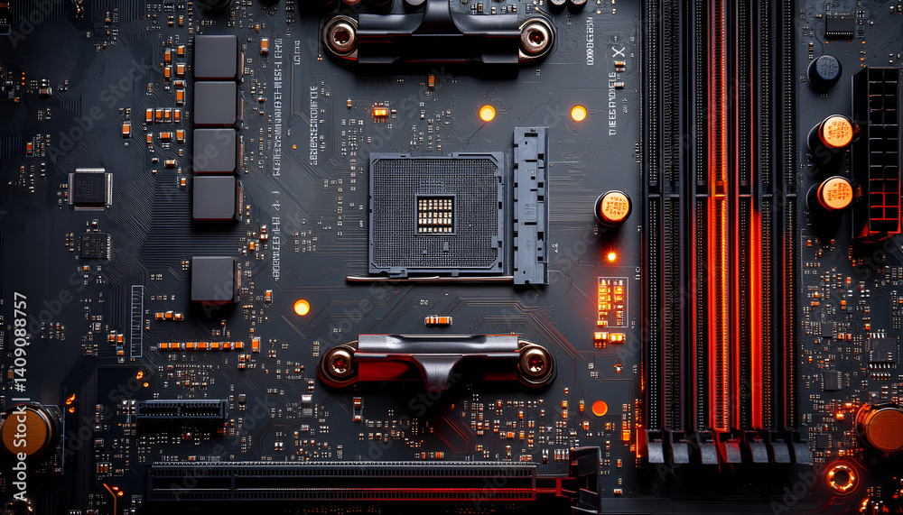 Fototapeta premium Computer board, macro view. Electronic engineering