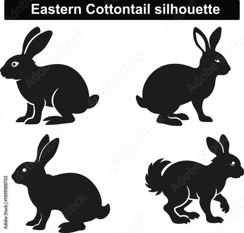 eastern cottontail Silhouette vector on white background 