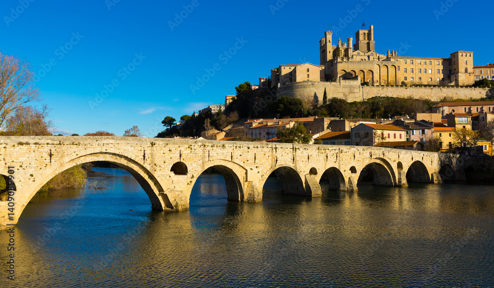 Image of Pont Vieux and St Nazaire Cathedral in Beziers overlooking the River Orb Image of Pont Vieux and St Nazaire Cathedral in Beziers overlooking the River Orb