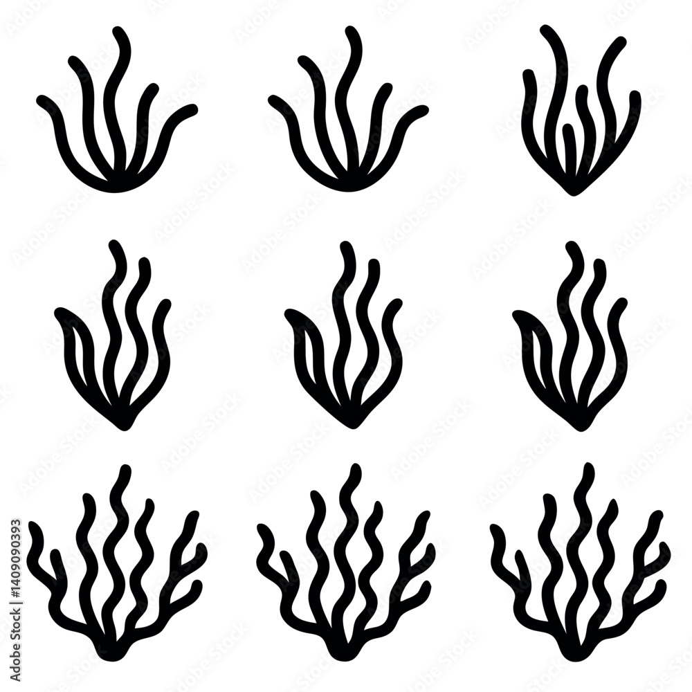 Simple Seaweed Icon Set, Black and White Vector Designs Simple Seaweed Icon Set, Black and White Vector Designs