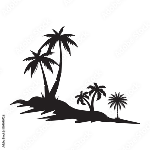 palm trees silhouette set, icon set of palm tree or Aceraceae, tropical branch