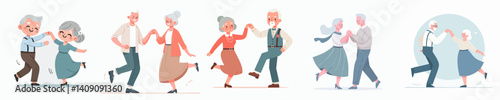 Vector collection of a grandfather and grandmother dancing together happily