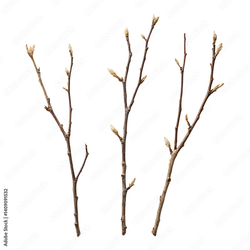 Fototapeta premium Three twigs with buds new growth spring nature,