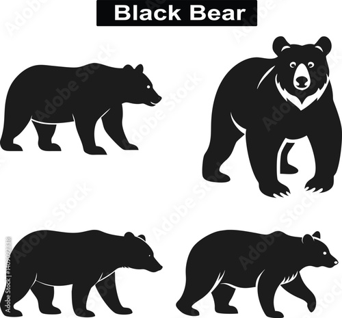 Bear set  Silhouette vector on white background 