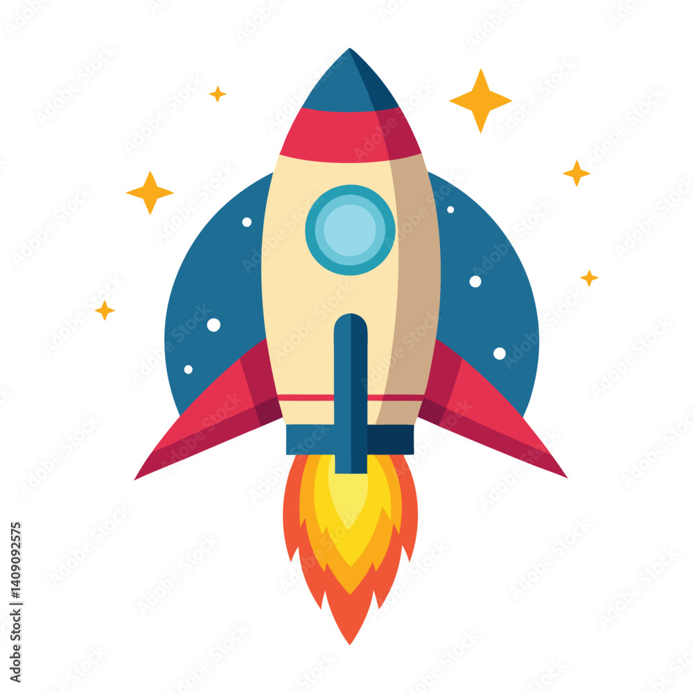 Rocket in space, icon design vector illustration on white Rocket in space, icon design vector illustration on white