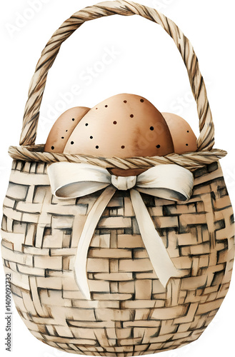 easter eggs in basket watercolor vintage on transparent background. symbol happy easter png AI-generated 