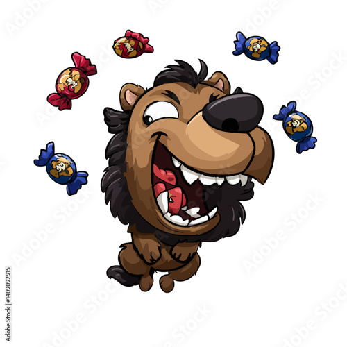 A ferocious vector illustration of werewolf candy with fur-covered wrappers and fang-like bites