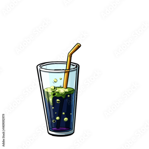 A ghostly vector illustration of spectral soda with floating bubbles and a wispy straw