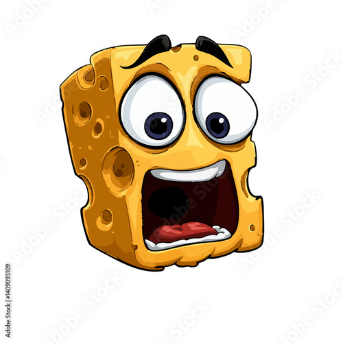 A hilarious vector illustration of screaming cheese with a panicked expression and melting edges