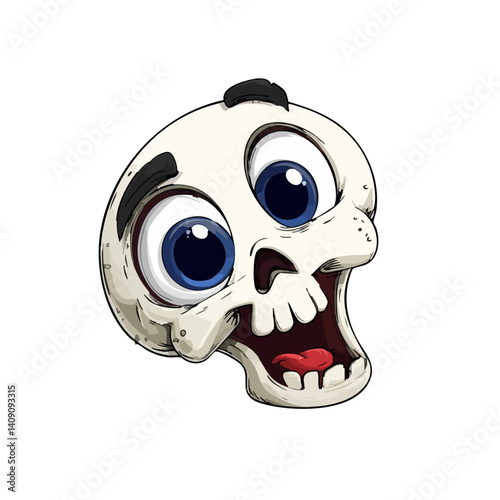 A playful vector illustration of a silly skull with exaggerated expressions and googly eyes