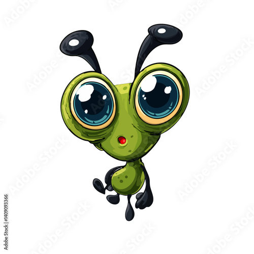 A playful vector illustration of a silly alien with oversized eyes and wiggly antennae