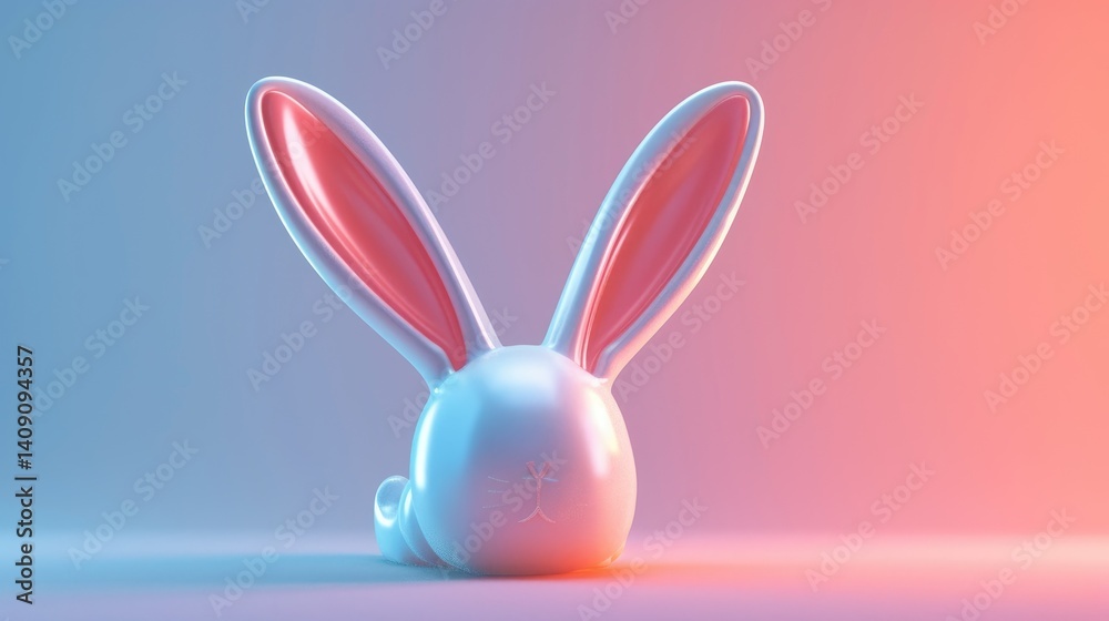 White Rabbit Sitting With Pink Ears Against Gradient Background
