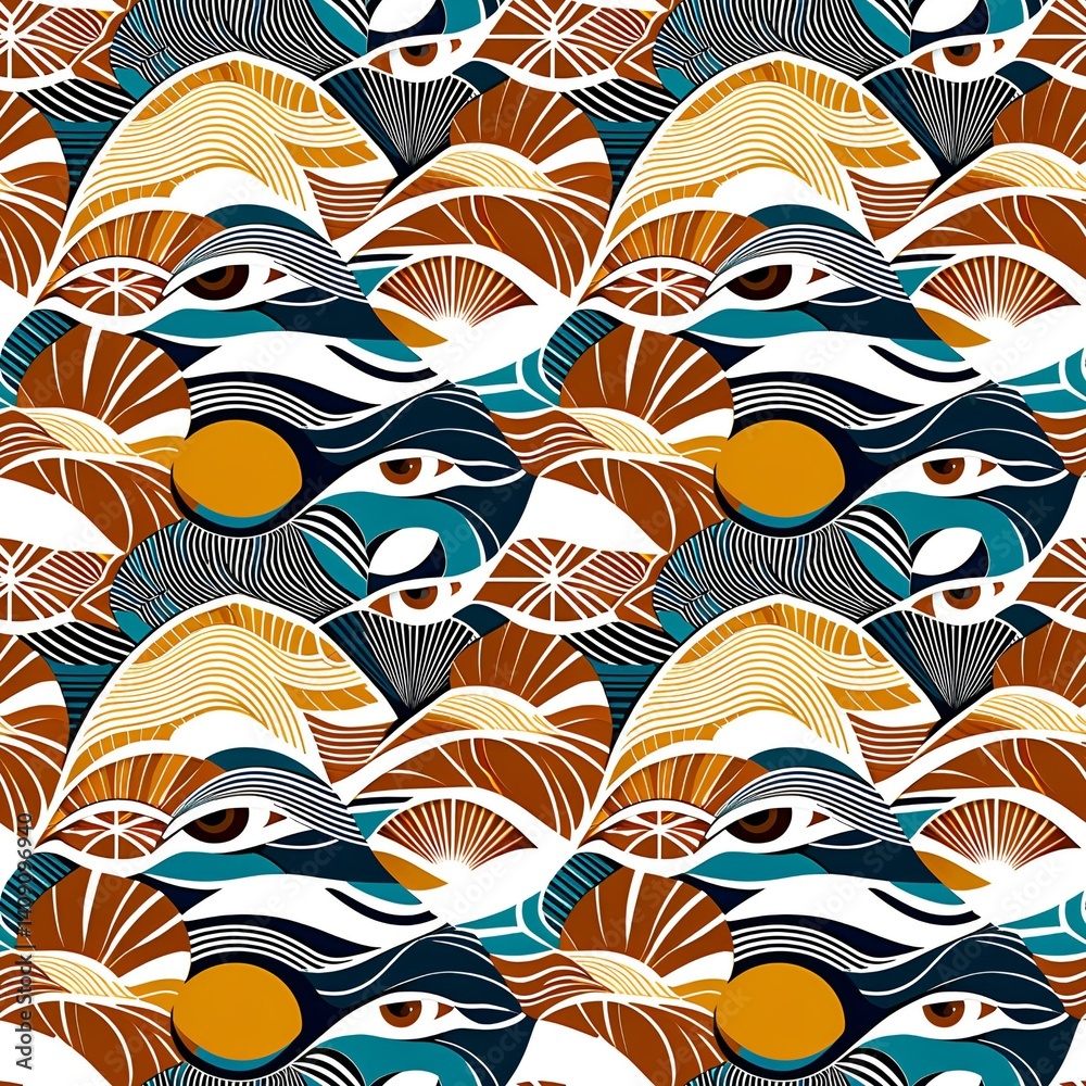 Obraz premium A blue and orange abstract pattern on a white background.