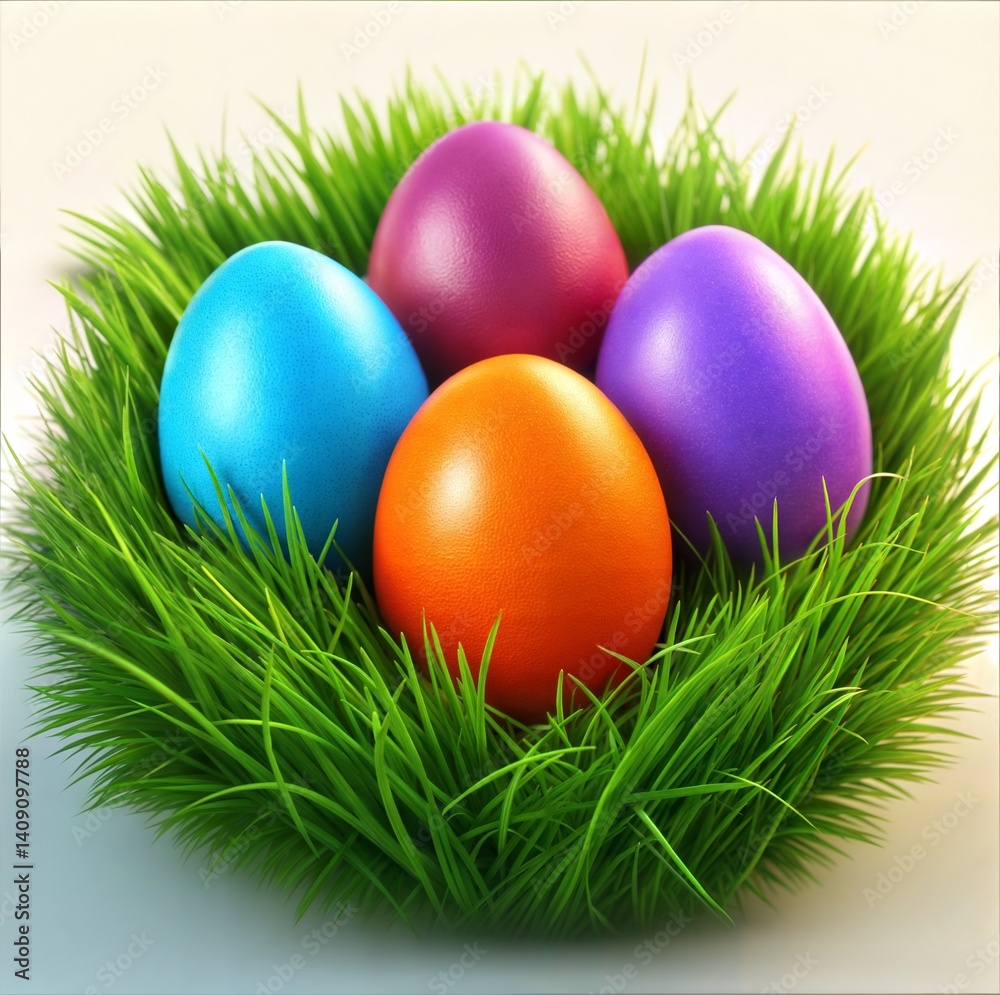 Vibrant Easter Eggs Nestled in Lush Green Grass Vibrant Easter Eggs Nestled in Lush Green Grass