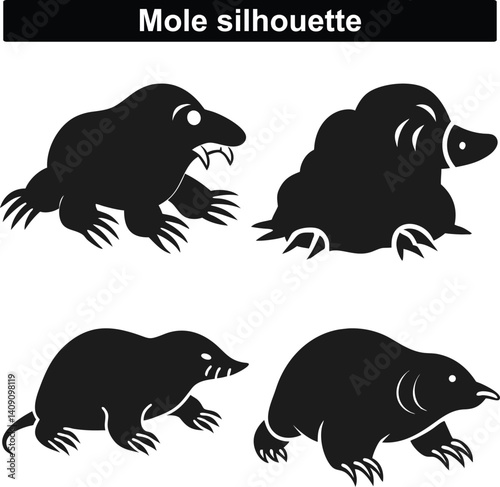 Mole set of silhouettes of animals