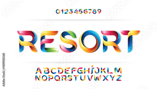 Creative Design vector Font of twisted Ribbon for Title, Header, Lettering, Logo. Funny Entertainment Active Sport Technology areas Typeface. Colorful rounded Letters and Numbers.
