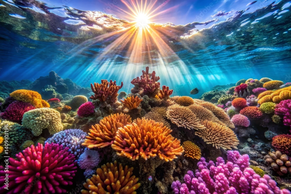 Naklejka premium Vibrant Coral Reef Underwater Scene