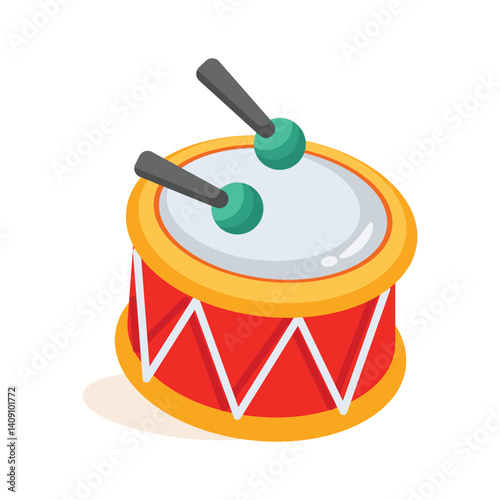 A captivating 3d style icon showing kids drum toy with sticks