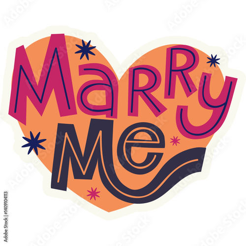 vector illustration of marry me text written in orange heart shapes